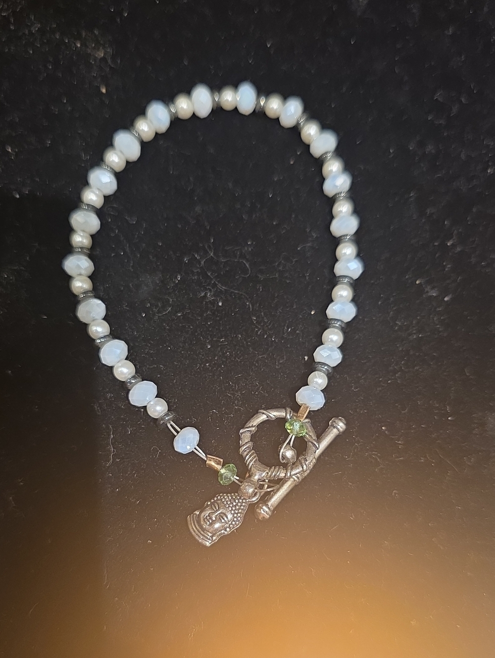 Source Unknown Light Blue Beaded Bracelet with Buddha Charm